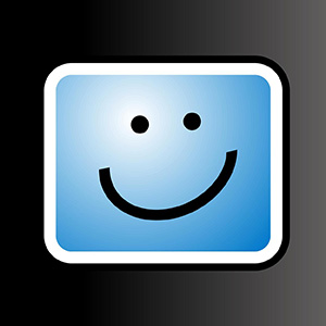 Logo Blue Screen - Ein grosses Smilygesicht auf einer großen blauen Fläche.