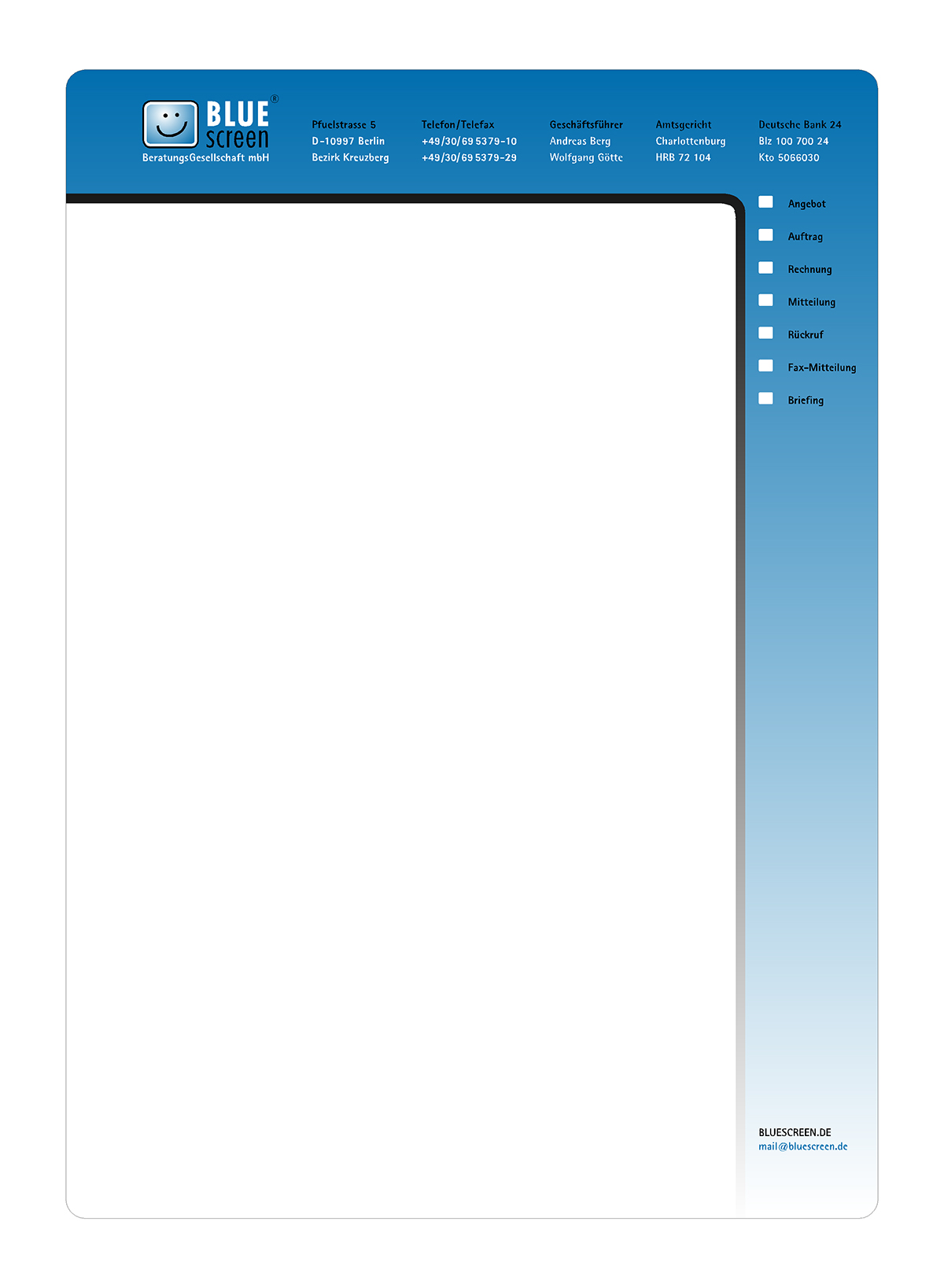 Briefbogen Blue Screen