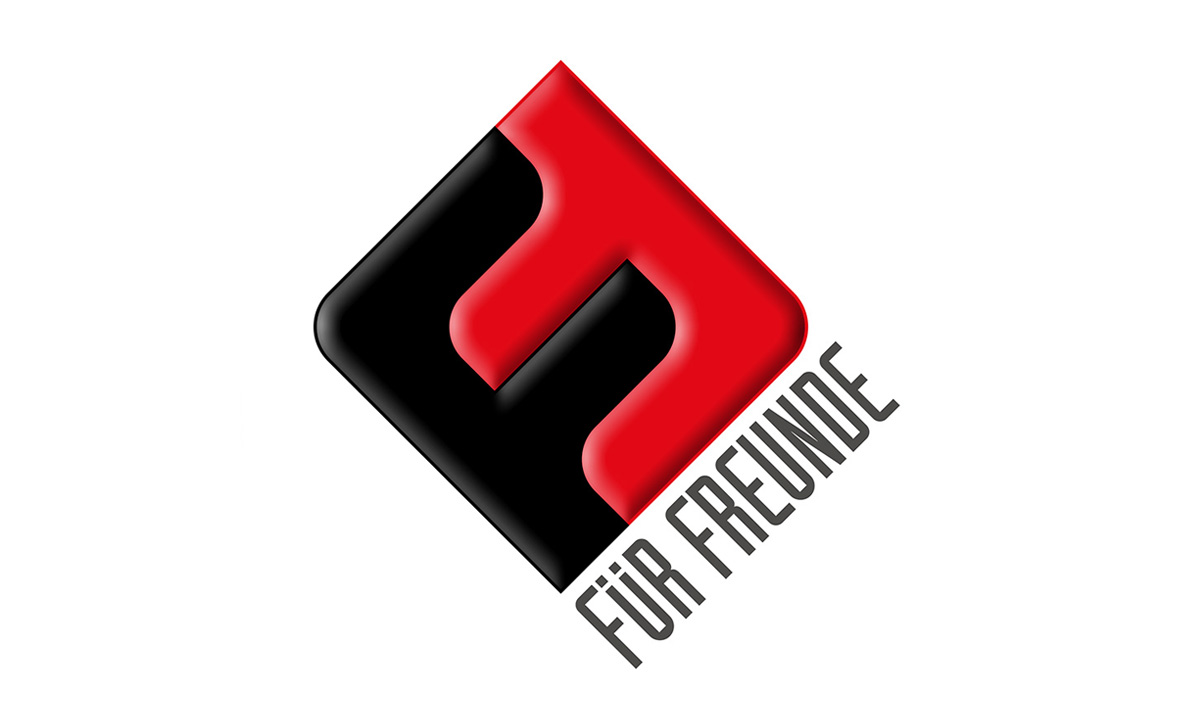Logo Für Freunde - Zwei F-Buchstaben in einanderstehend in schwarz und rot