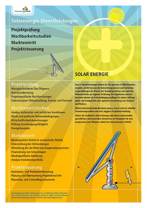 Redesign New Energy Scout - Flyer Sonnen Energie nachher mit Illustration von Sonnenkollektor