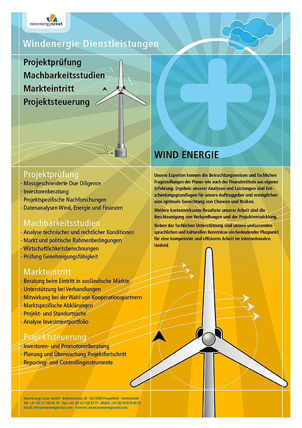 Redesign New Energy Scout - Flyer Wind Energie nachher mit Illustration von Windrad