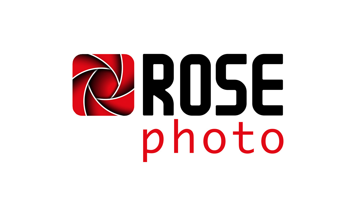 Logo Rose Photo - Rose in Form einer Kamerablende in schwarz und rot.