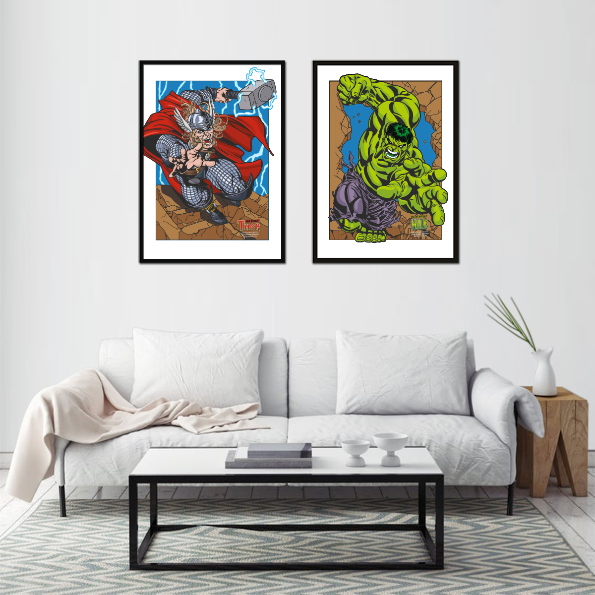 Thor vs Hulk im Rahmen und Raumansicht